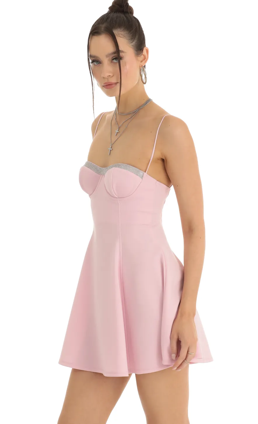 LUCY IN THE SKY Mini Dresses^Rhinestone A-Line Dress In Pink
