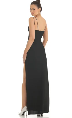 LUCY IN THE SKY Maxi Dresses^Rhinestone Crepe Cutout Maxi Dress In Black