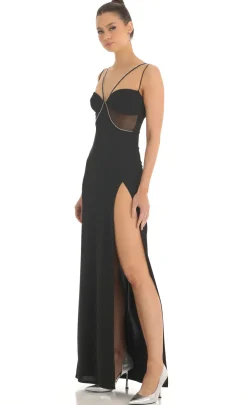 LUCY IN THE SKY Maxi Dresses^Rhinestone Crepe Cutout Maxi Dress In Black