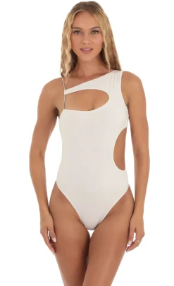 LUCY IN THE SKY Bodysuits^Rhinestone Cutout Bodysuit In White