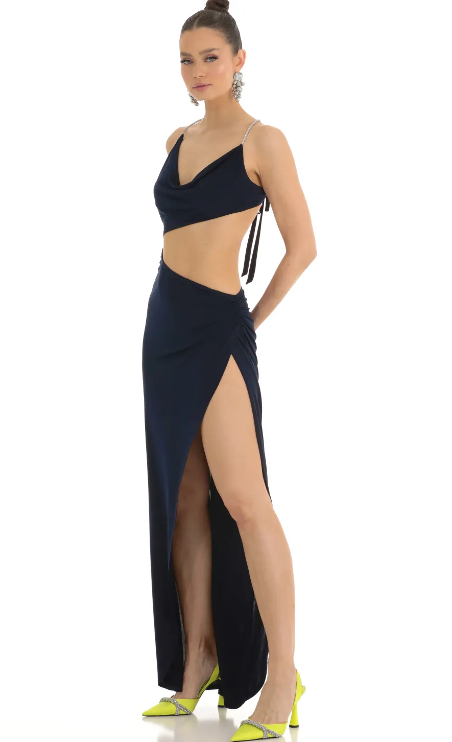 LUCY IN THE SKY Maxi Dresses^Rhinestone Cutout Maxi Dress In Navy