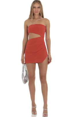 LUCY IN THE SKY Mini Dresses^Rhinestone Cutout Mini Dress In Red