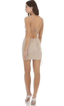 LUCY IN THE SKY Mini Dresses^Rhinestone Halter Cutout Dress In Nude