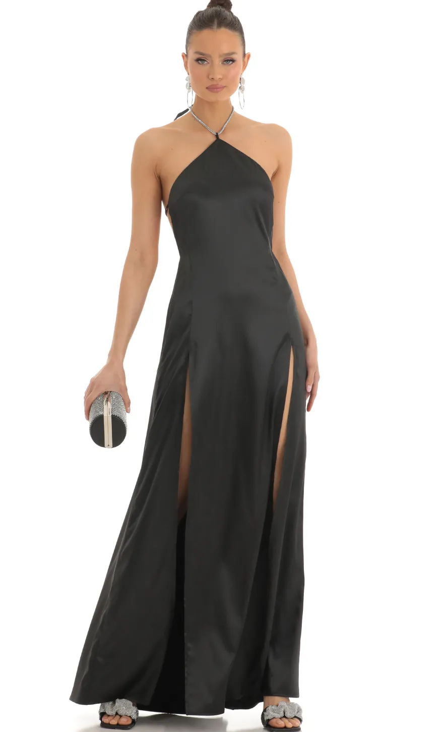 LUCY IN THE SKY Maxi Dresses^Rhinestone Halter Maxi Dress In Black