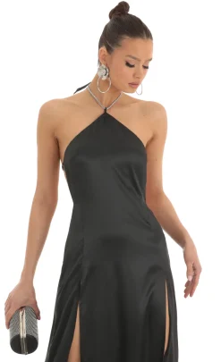 LUCY IN THE SKY Maxi Dresses^Rhinestone Halter Maxi Dress In Black