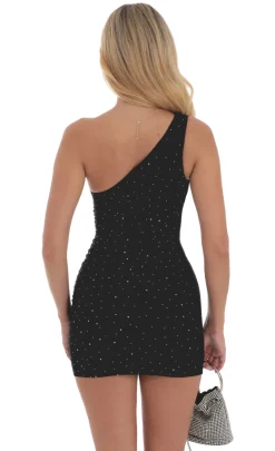 LUCY IN THE SKY Mini Dresses^Rhinestone One Shoulder Dress In Black