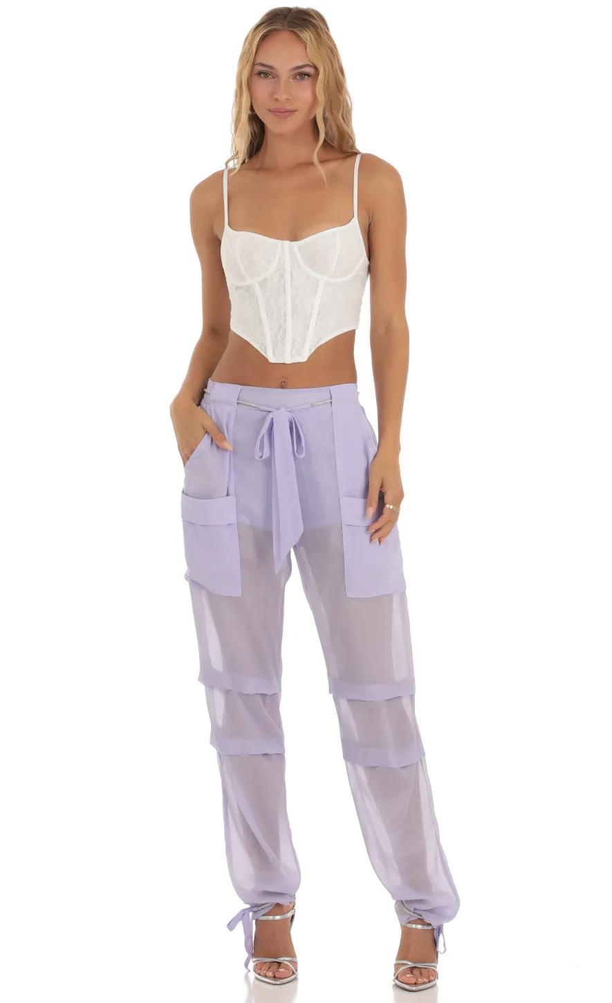 LUCY IN THE SKY Pants^Rhinestone Pants In Lilac