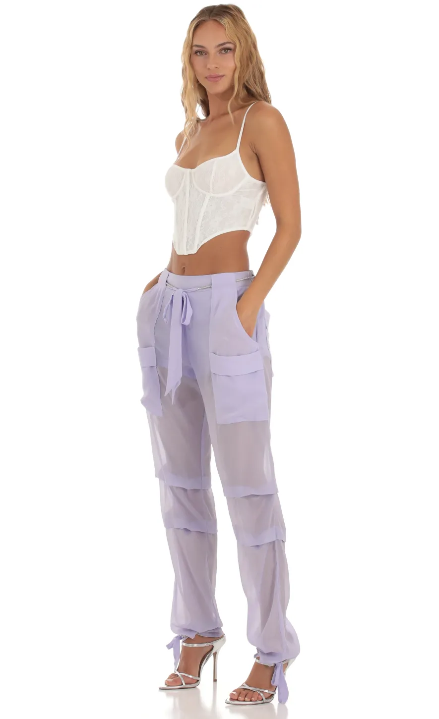 LUCY IN THE SKY Pants^Rhinestone Pants In Lilac