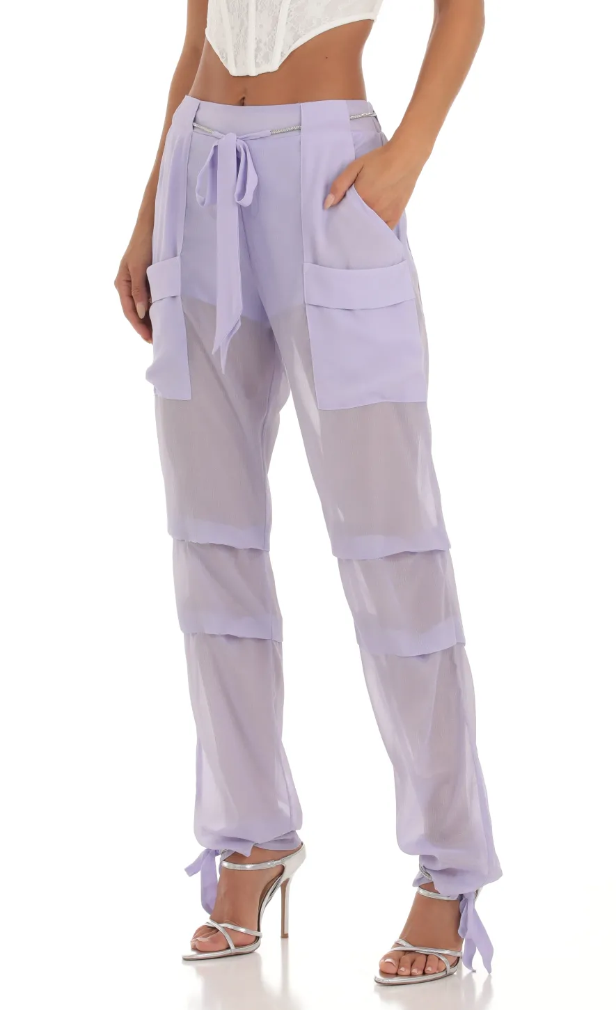 LUCY IN THE SKY Pants^Rhinestone Pants In Lilac