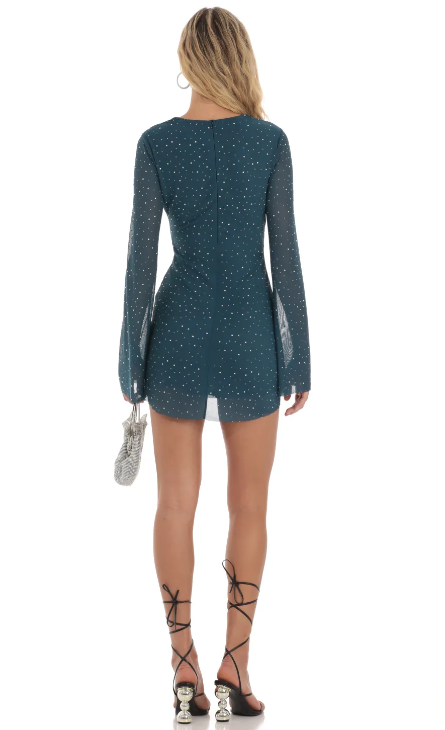 LUCY IN THE SKY Mini Dresses^Rhinestone Plunge Neck Dress In Teal