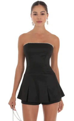LUCY IN THE SKY Rompers^Rhinestone Romper In Black