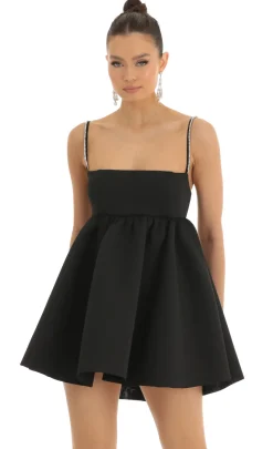 LUCY IN THE SKY Mini Dresses^Rhinestone Strap Baby Doll In Black