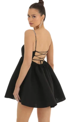 LUCY IN THE SKY Mini Dresses^Rhinestone Strap Baby Doll In Black