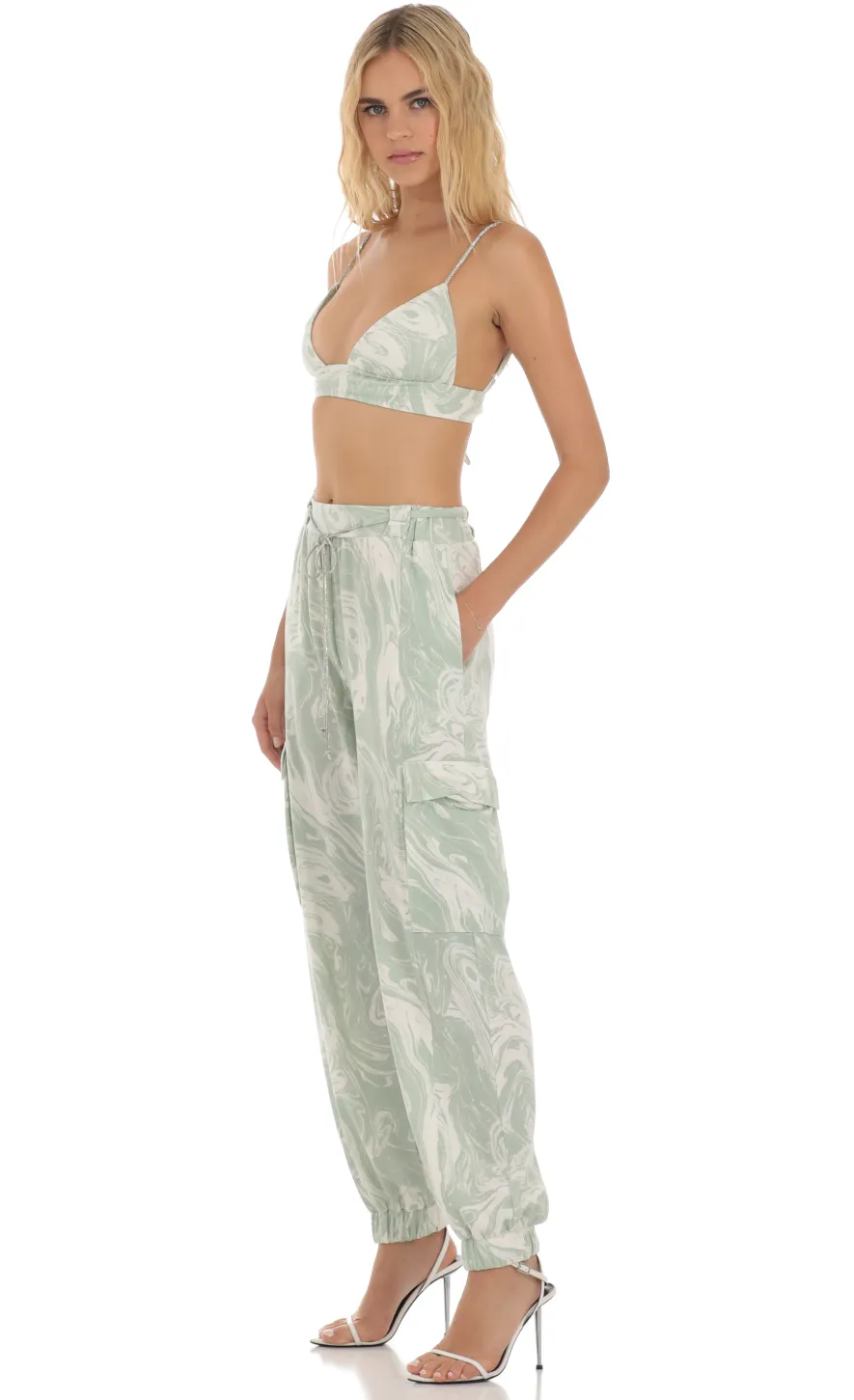 LUCY IN THE SKY Two-Piece Sets|Pants^Rhinestone Two Piece Set In Green Swirl