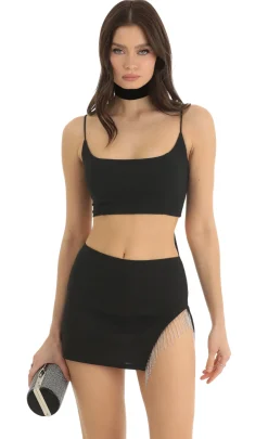 LUCY IN THE SKY Two-Piece Sets^Rhinestone Two Piece Skirt Set In Black
