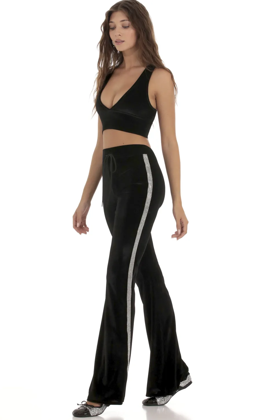 LUCY IN THE SKY Two-Piece Sets|Pants^Rhinestone VelvetTwo Piece Set In Black