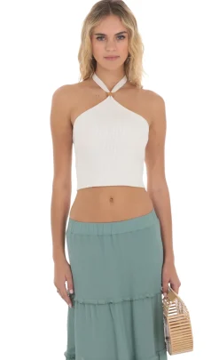 LUCY IN THE SKY Tops^Ribbed Bead Halter Top In White