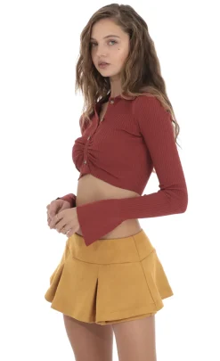 LUCY IN THE SKY Tops^Ribbed Collared Top In Maroon