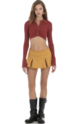 LUCY IN THE SKY Tops^Ribbed Collared Top In Maroon