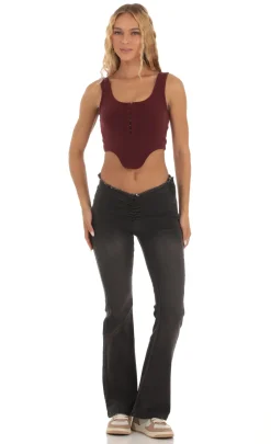 LUCY IN THE SKY Tops^Ribbed Corset Tank Top In Maroon