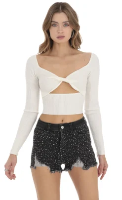 LUCY IN THE SKY Tops^Ribbed Cutout Top In White