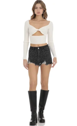 LUCY IN THE SKY Tops^Ribbed Cutout Top In White