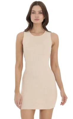 LUCY IN THE SKY Mini Dresses^Ribbed High Neck Dress In Beige