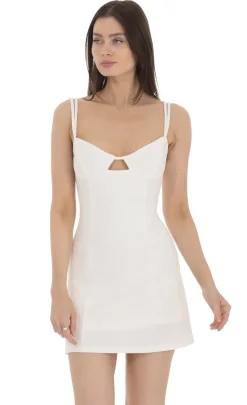 LUCY IN THE SKY Mini Dresses^Ribbed Keyhole Dress In White