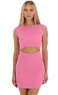LUCY IN THE SKY Mini Dresses^Ribbed Knit Cutout Dress In Pink