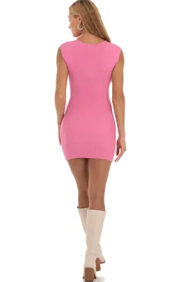 LUCY IN THE SKY Mini Dresses^Ribbed Knit Cutout Dress In Pink