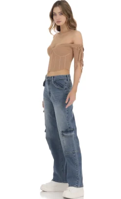 LUCY IN THE SKY Tops^Ribbed Off Shoulder Corset Top In Brown