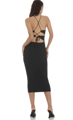 LUCY IN THE SKY Midi Dresses^Ribbed Open Back Midi Dress In Black