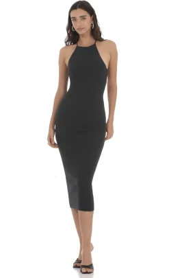 LUCY IN THE SKY Midi Dresses^Ribbed Open Back Midi Dress In Black