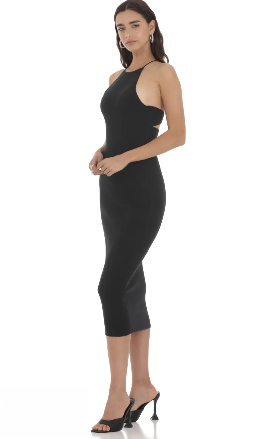 LUCY IN THE SKY Midi Dresses^Ribbed Open Back Midi Dress In Black