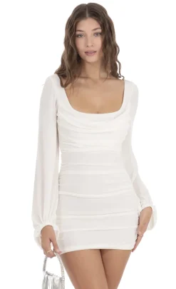 LUCY IN THE SKY Mini Dresses^Ruched Cowl Neck Dress In White