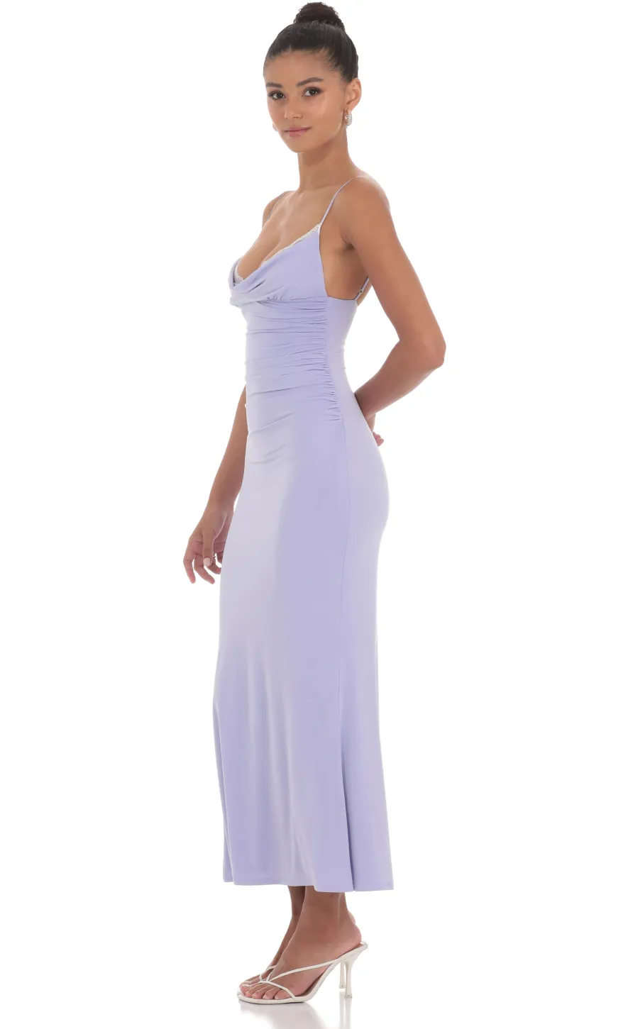 LUCY IN THE SKY Maxi Dresses^Ruched Cowl Neck Maxi Dress In Periwinkle