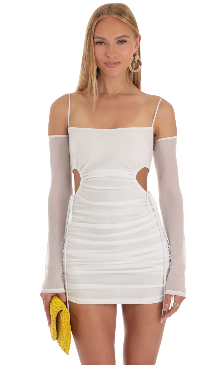 LUCY IN THE SKY Mini Dresses^Ruched Cut Out Dress In White