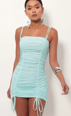LUCY IN THE SKY Mini Dresses^Ruched Dress In Aqua