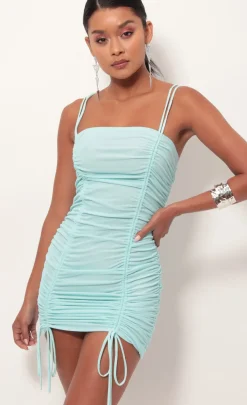 LUCY IN THE SKY Mini Dresses^Ruched Dress In Aqua