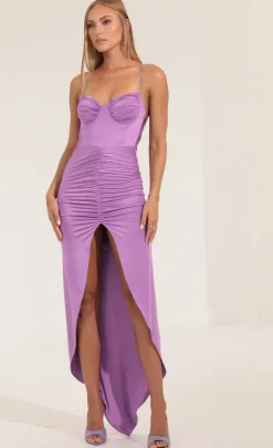 LUCY IN THE SKY Maxi Dresses^Ruched Open Back Maxi Dress In Purple