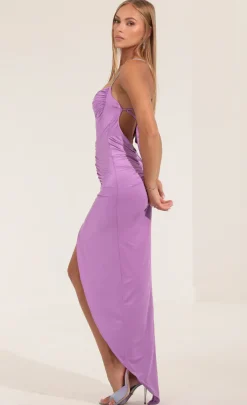 LUCY IN THE SKY Maxi Dresses^Ruched Open Back Maxi Dress In Purple