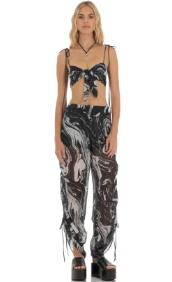 LUCY IN THE SKY Two-Piece Sets|Pants^Ruched Pant Set In Black Swirl
