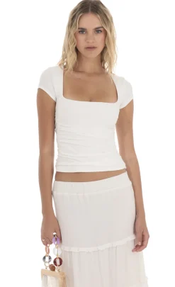 LUCY IN THE SKY Tops^Ruched Short Sleeve Top In White