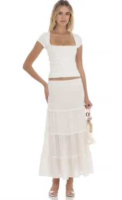 LUCY IN THE SKY Tops^Ruched Short Sleeve Top In White