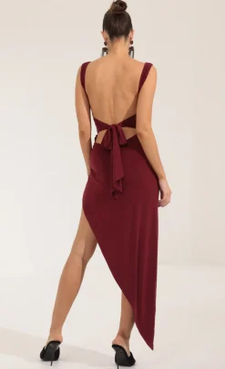 LUCY IN THE SKY Midi Dresses^Ruched Side Slit Maxi Dress In Red