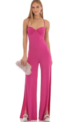 LUCY IN THE SKY Jumpsuits^Ruched Sweetheart Bust Slit Jumpsuit In Fuchsia