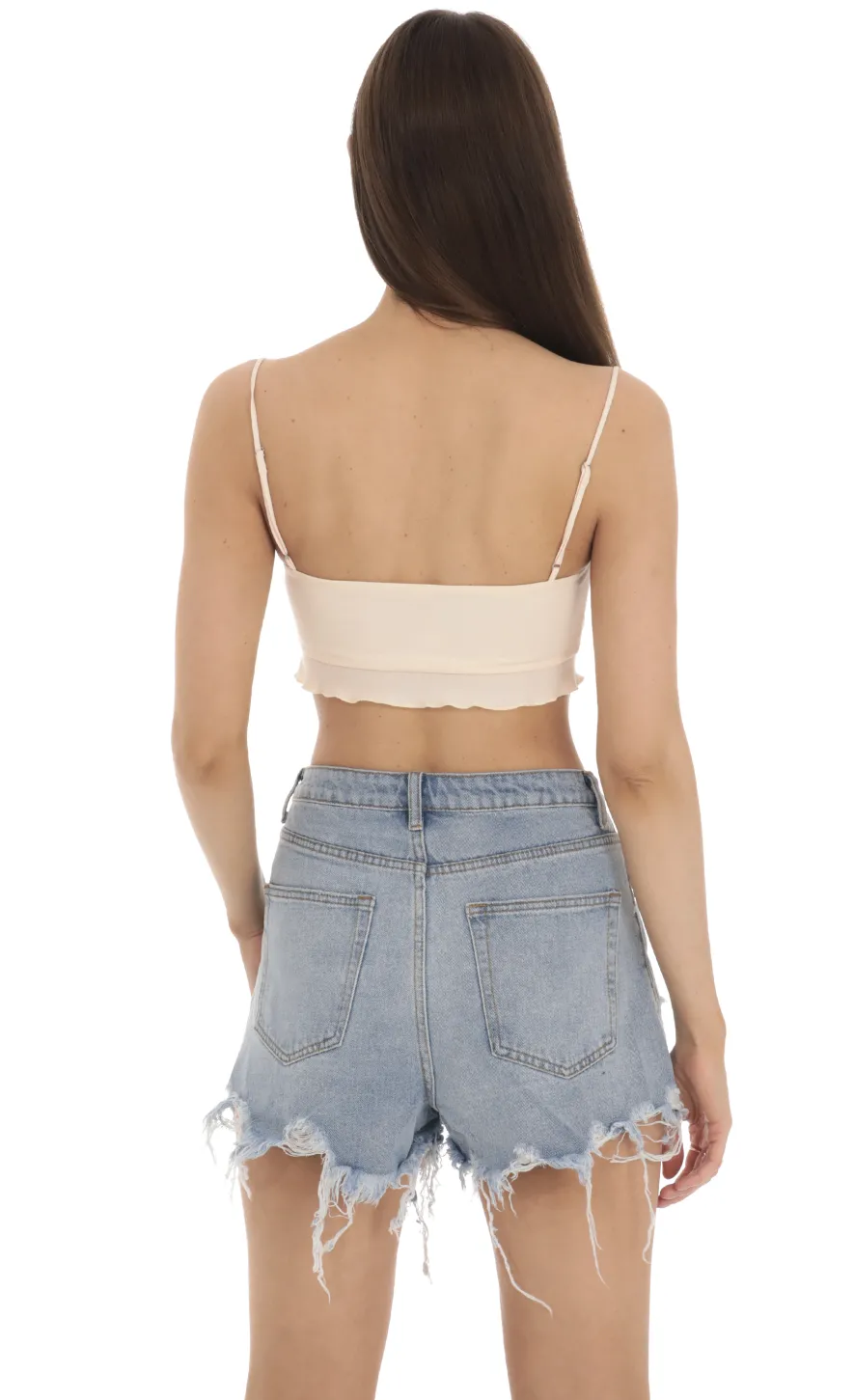 LUCY IN THE SKY Tops^Ruffle Crop Top In Light Peach