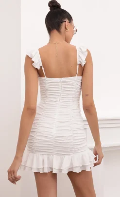 LUCY IN THE SKY Mini Dresses^Ruffled And Ruched Dress In White