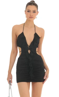 LUCY IN THE SKY Mini Dresses^Ruffled Plunge Cutout Dress In Black