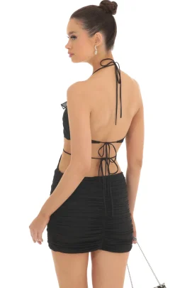 LUCY IN THE SKY Mini Dresses^Ruffled Plunge Cutout Dress In Black